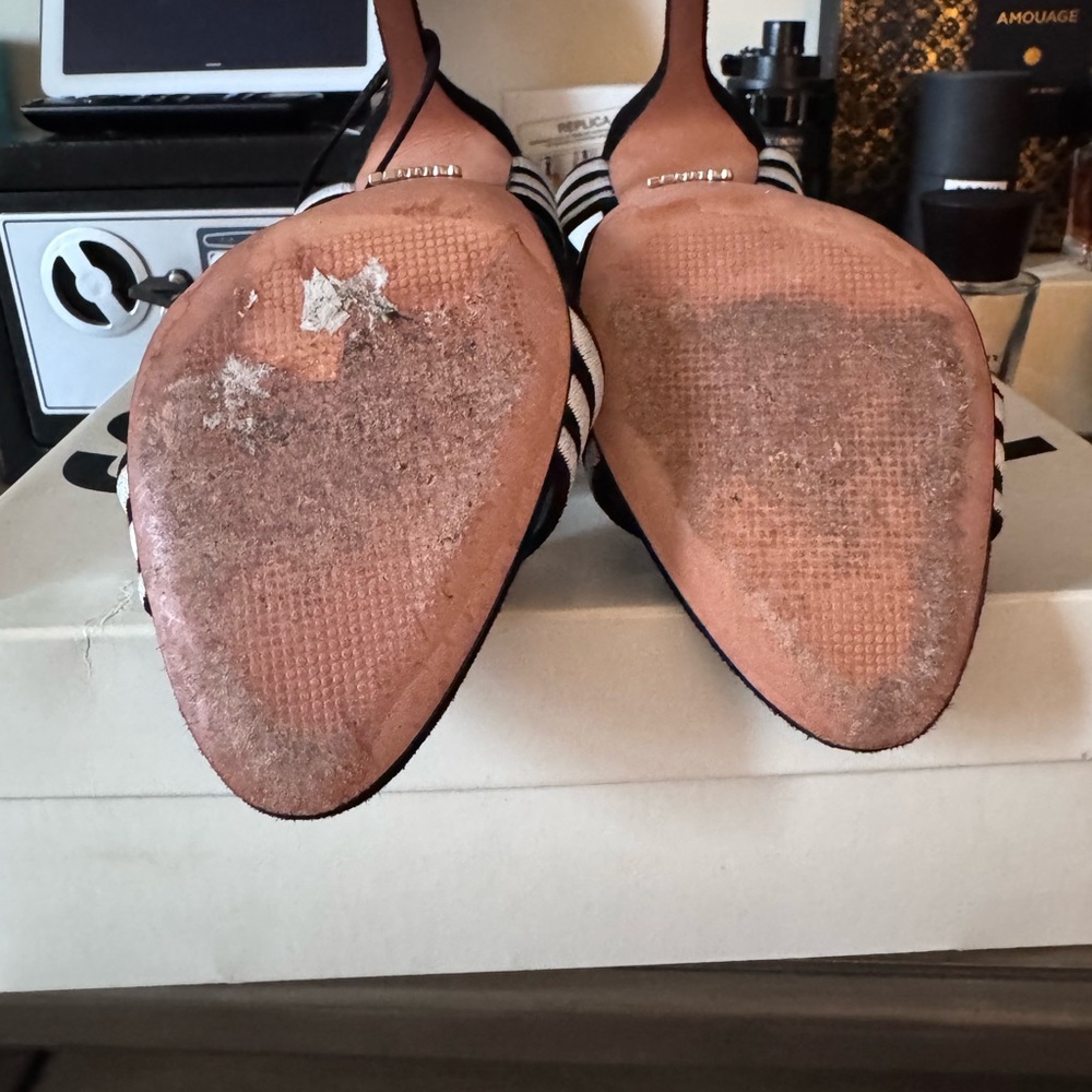 Women's Black and White Striped Heels